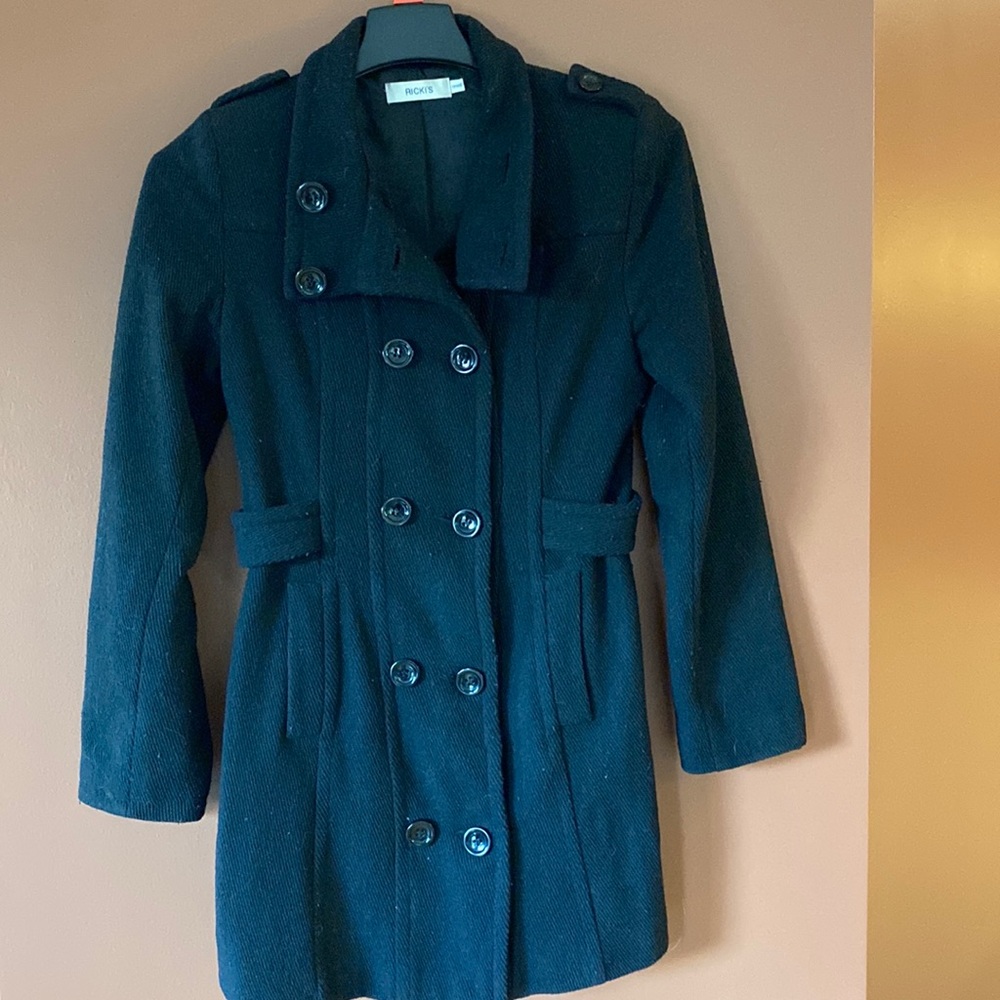 Ricki’s ladies black double breasted wool/polyester blend winter coat.